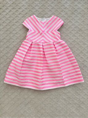 Jacadi Pink and White Striped Pleated Party Dress. Size 5.